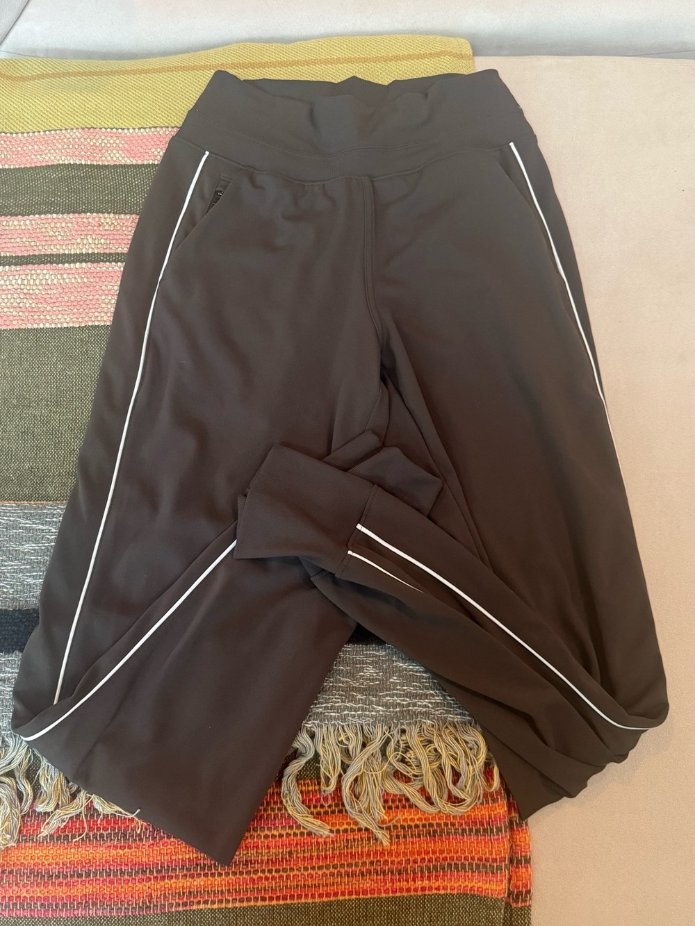 Athleta Black Track Joggers with White Piping